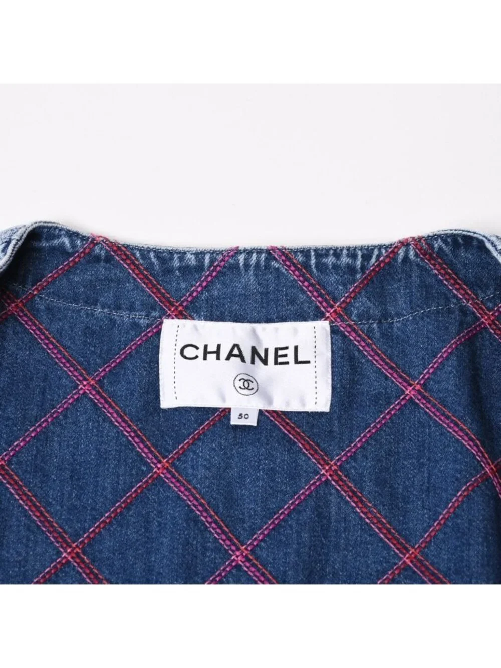 Chanel Collarless Denim Jacket CC Logo Stitch Blue